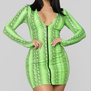 Snake in the night lime green mini dress